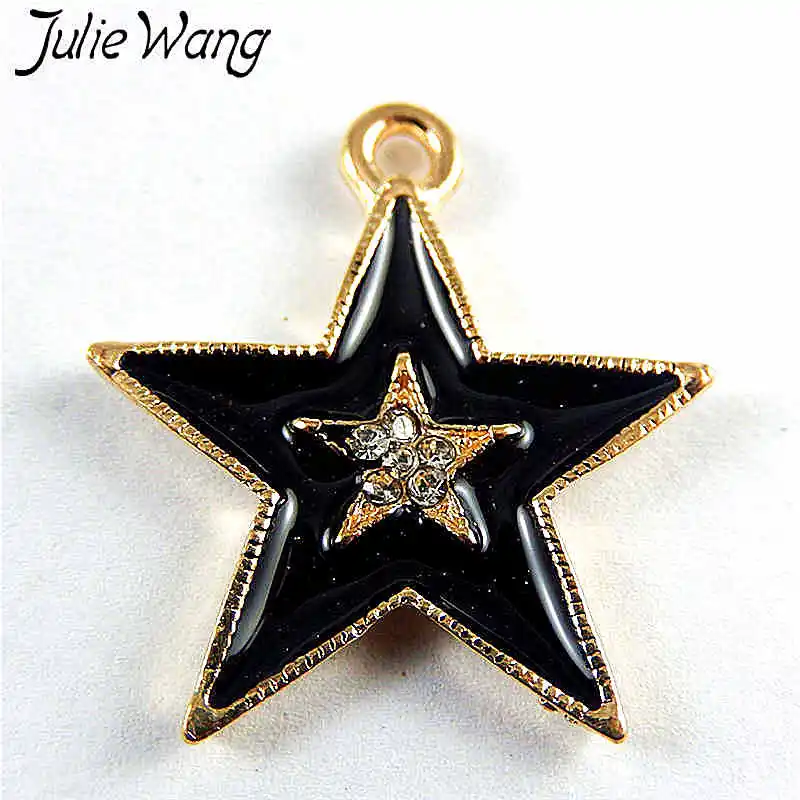 Julie Wang 6 шт. смешанные эмалевые белые черные звезды пентаграмма сплав золотой тон