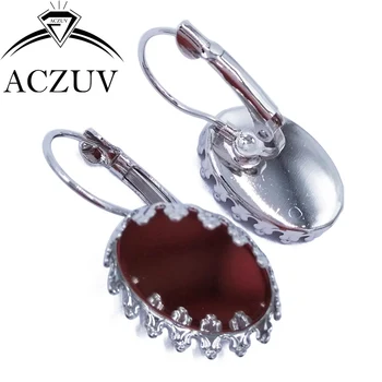 

Rhodium Plated 200pcs 13x18mm Crown Oval Cabochon Setting French Leverback Earrings Jewelry Bezel Blank Earring Base CLE003