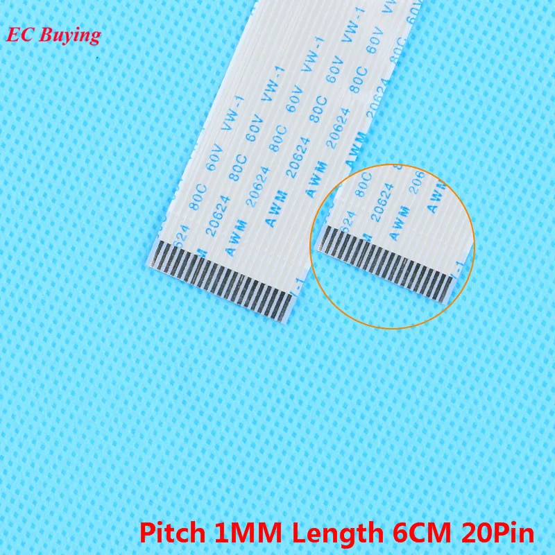 

5Pcs FFC 60mm 20 Pin Flexible Flat Cable 20Pin Ribbon Cable Reverse Direction 1mm Pitch 6cm Length Opposite 20Pins For TTL