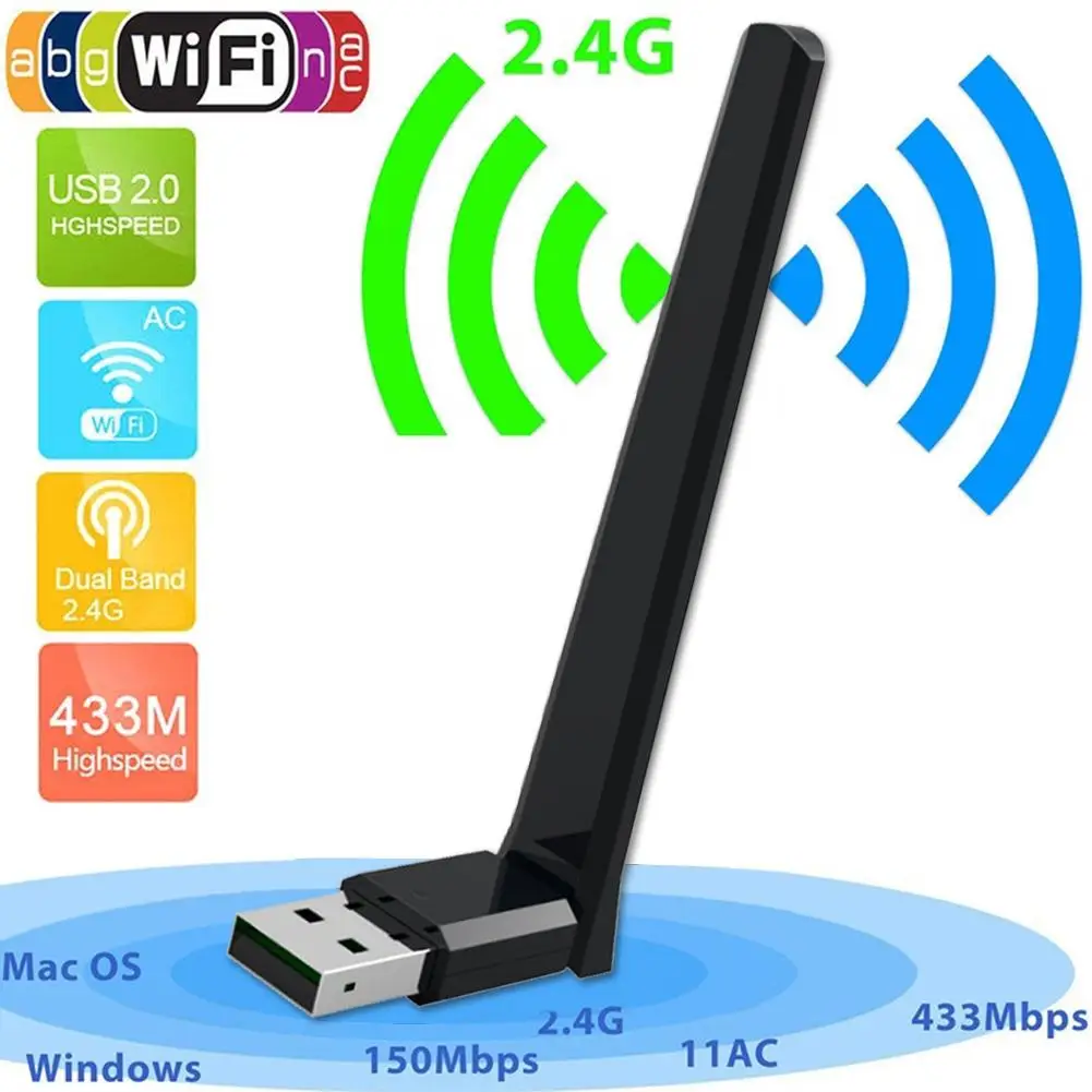 433 Мбит/с двухдиапазонный USB 2,0 Беспроводной адаптер Wi-Fi Настольный 10 см сетевая карта 11AC беспроводной сетевой адаптер 600 Мбит/с 2,4G 5G
