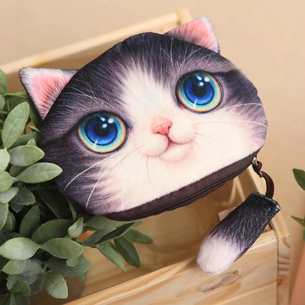 Женская сумка милый плюшевый Кошелек с 3D принтом в виде кота для девочек | Багаж и