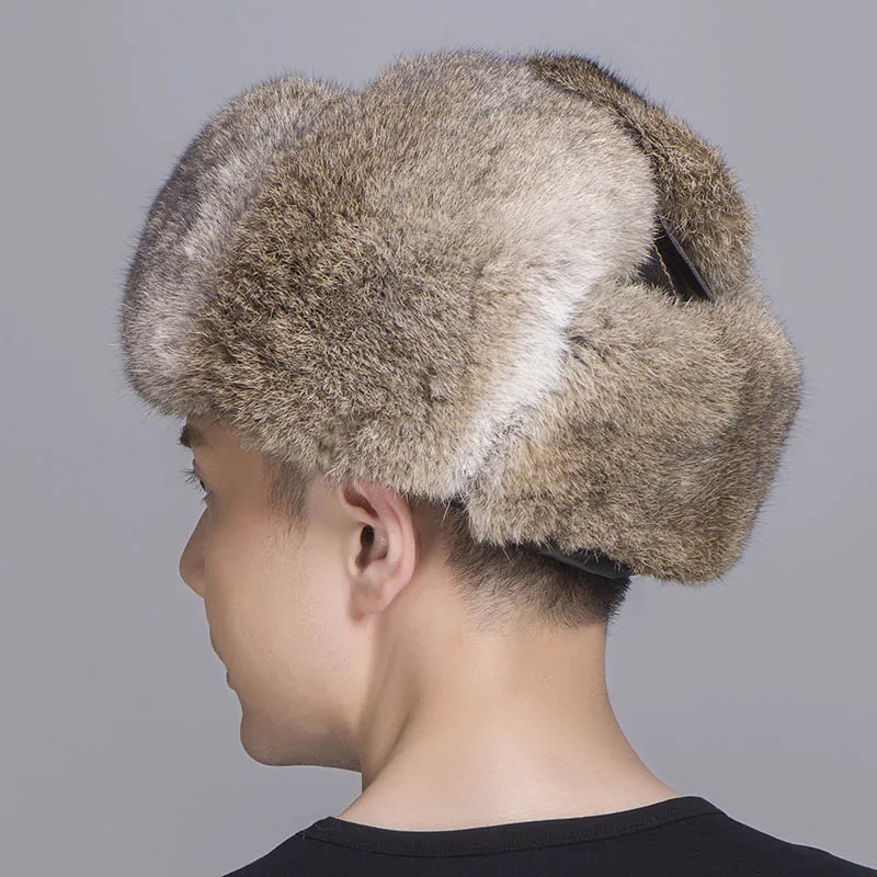 MS.MinShu шапка из русского кроличьего меха, лыжная шапка, шапка из натурального кроличьего меха с натуральной овечьей кожей, шапка-бомбер из натурального кроличьего меха
