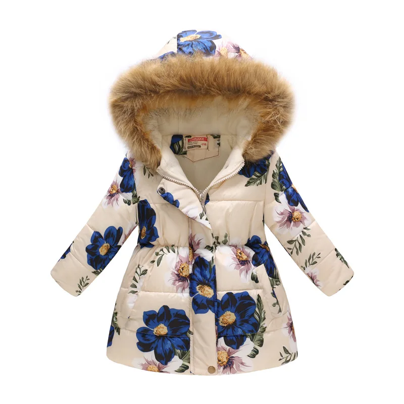 Girls Jackets Winter Coats Cotton-Padded Girls Clothes Children Fur Collar Jackets For Girls Costume Kids Hooded Outerwear - Цвет: beige