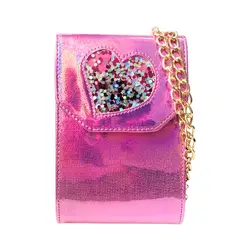 Сумка Мода Повседневная Леди Лазерная сплошной цвет с сердцем персикового цвета в духе колледжа мобильного телефона сумка