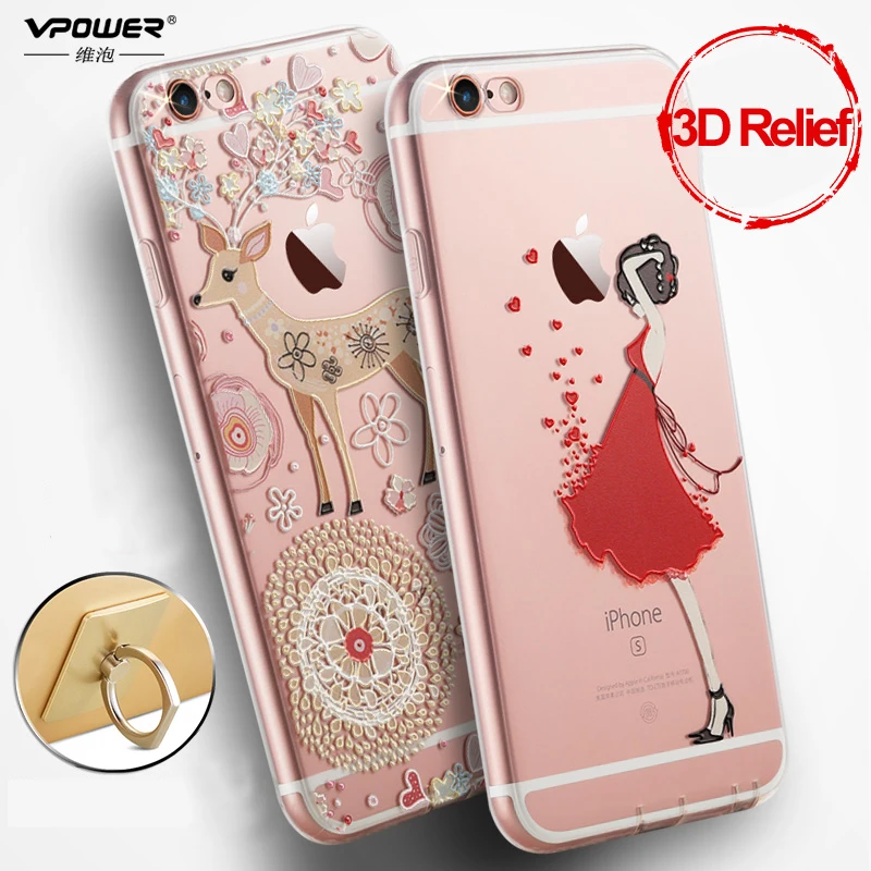 Vpower для iphone 6 6s ТПУ чехол 3D рельефный мультяшный девушка plus 4 7 дюймов Мягкий