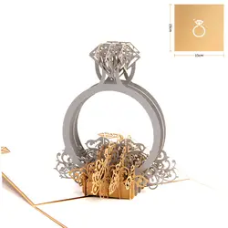 Золотая, лазерная резка 3d кольцо Pop Up свадебные Приглашения Романтический ручной День святого Валентина для открытка с влюбленными