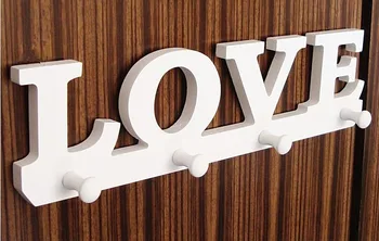 

[ Fly Eagle ] creative white wooden Wall hanger racks with 4 hooks/love hook/ hanging hanger for keys jewelry towelfree shipping