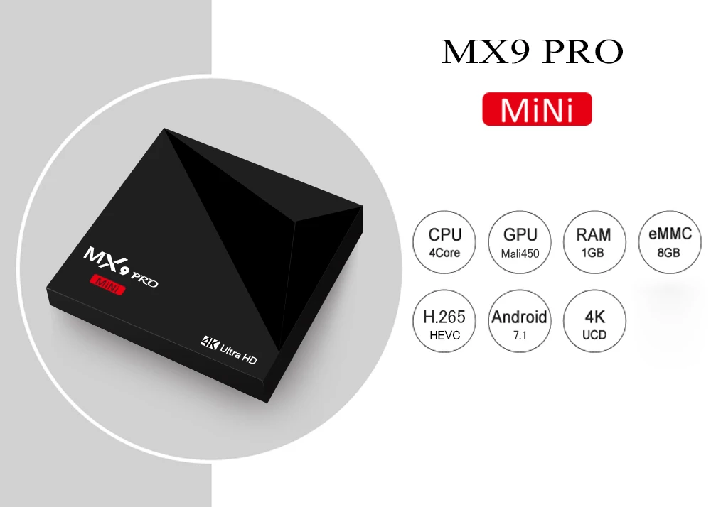 MX9 PRO мини Android 7,1 tv Box с четырехъядерным процессором RK3328 Cortex-A53 4 K Ultra HD 1 Гб+ 8 Гб высокой четкости 3D 100 м Смарт медиаплеер