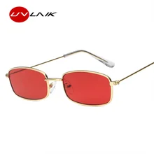 UVLAIK, металлические солнцезащитные очки, для мужчин и женщин, Ретро стиль, маленькие квадратные солнцезащитные очки, женские, желтые, розовые линзы, очки, маленькая оправа, оттенки, очки