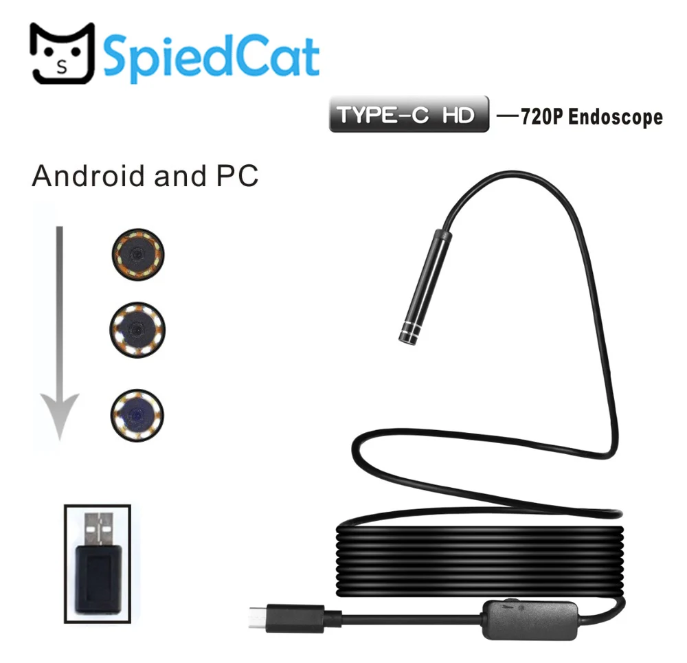 Шпионить кошка 5,5 мм для мини-видеокамер 1/3/5/10m Тип C эндоскоп объектив Бороскоп Инспекции труб видео USB Камера профессиональный
