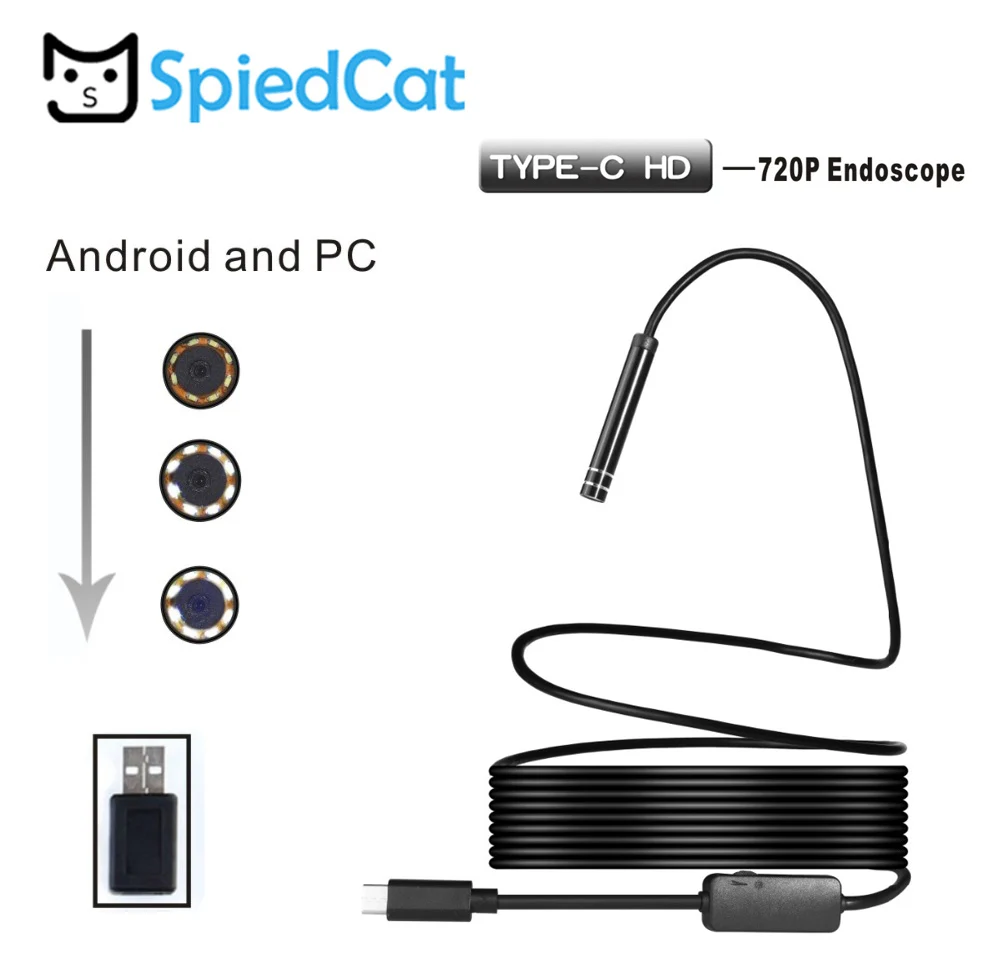 SPIED CAT 5.5mm Mini Camcorders 1/3/5/10m Type C Endoscope  Lens Borescope Inspection Tube Video USB Camera Professional