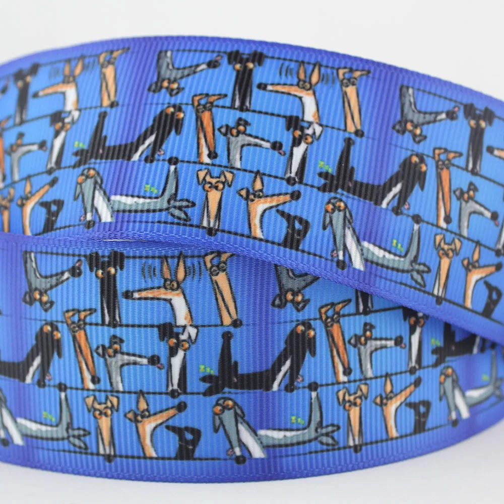 Лента для волос с изображением милых собак из мультфильмов, синяя лента, аксессуары для шитья, 9 мм, 16 мм, 22 мм, 25 мм, 38 мм, 57 мм, 75 мм