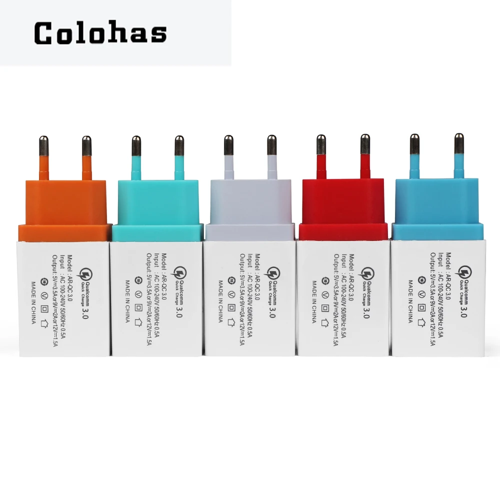 

Colorful EU Plug Quick 3.0 USB Charger For iPhone 7 8 6 X Mobile Phone Fast Charger For Samsung S9 S8 Xiaomi Mi 9 8 Huawei iPad