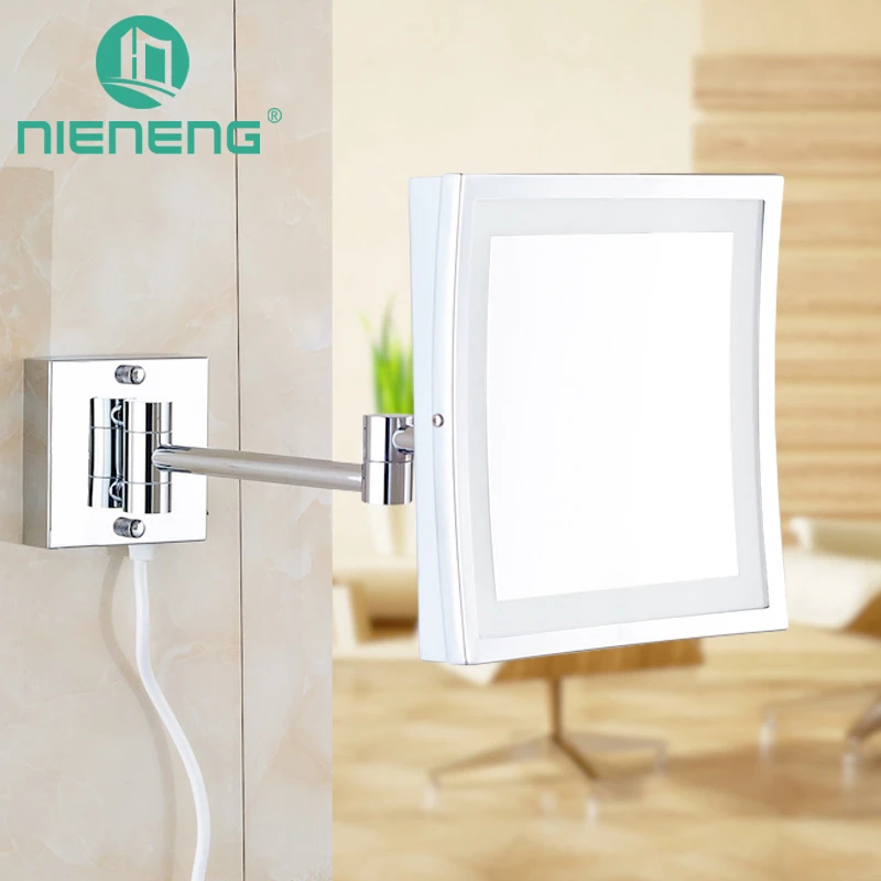 

Nieneng Makeup Mirrors LED Wall Mounted Folding LED Light Mirror 3X Bath Mirror Make up Toilet Magnifying Mirror ICD60522