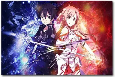 Sword Art Online 2 Kirito Asuna Art Wall Decor Silk Print Poster