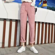 Харадзюку женские брюки свободные Корейская версия новые Весенние Простые прямые студенческие Дикие повседневные вельветовые брюки размера плюс S-2XL