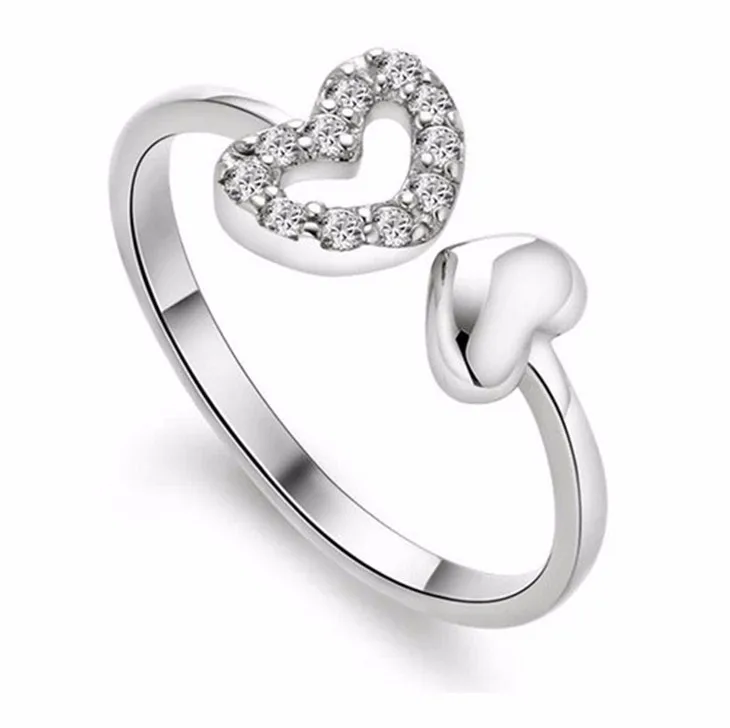 

Lowest price on Earth Sale Silver Plated Austrian Crystal Wedding Rings Women Adjustable Size Sale 925 double heart cute romance