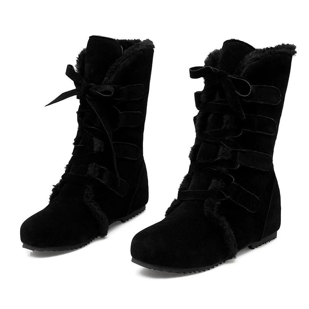 GOXPACER/зимние женские ботинки; зимние ботинки с круглым носком и бабочкой на среднем каблуке; теплые женские модные ботинки на танкетке; Платформа со шнуровкой; большие размеры
