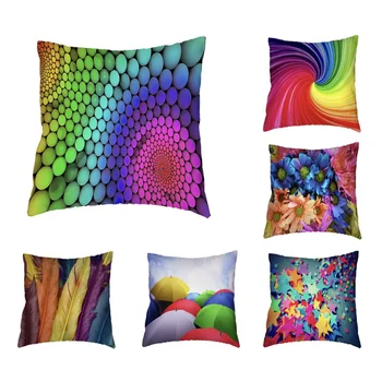 

Very Colorful Space Pillow Cover Bright Color Round Stars Cushion Cover Pentagram Whirlpool Feather Home Couch Decoration Pillow