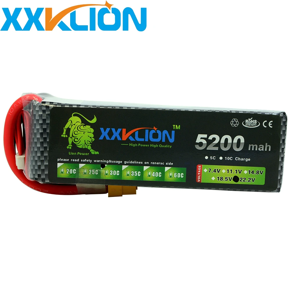 

XXKLION 6S Lipo Battery 22.2V 5200MAH 30C 35C RC Remote Control Helicopter Aerial photography Remote control car Model Battery