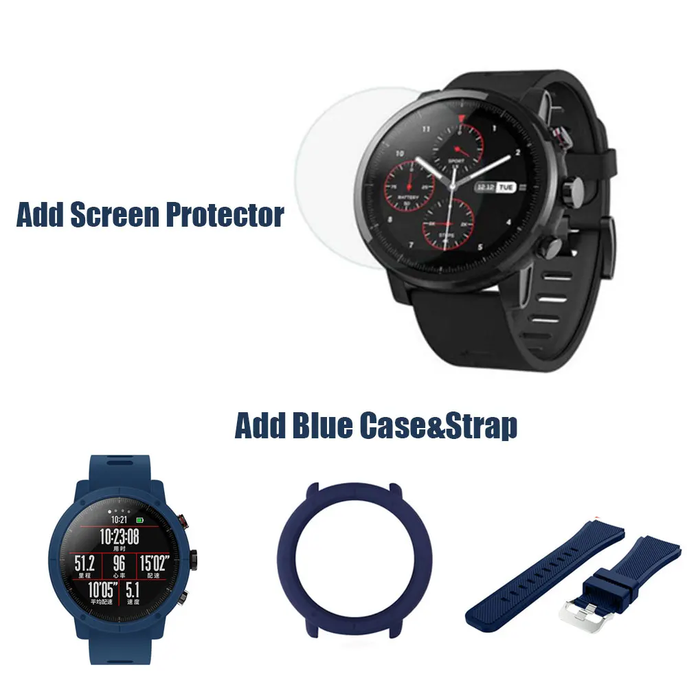 Оригинальные Huami Amazfit Stratos 2 умные часы gps сердечный ритм SmartWatch 5ATM Waterpoof VO2max Триатлон Strava Xiaomi умные часы - Цвет: add Blue