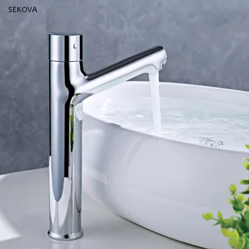 

Tall Style Washbasin Faucet Chrome Plated Brass Hot And Cold Mixer Rotation Handle Deck Mounted Bathroom Sink Water Tap