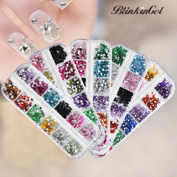 12 Colores Apliques Pedreria Decorativa Nails Rhinestones Nail Art