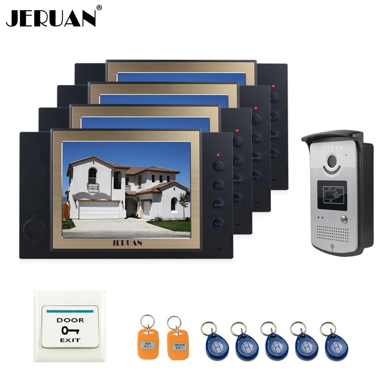 

JERUAN 8`` video door phone doorbell intercom system access control system with 5RFID+1EXIT BUTTO video recording photo taking