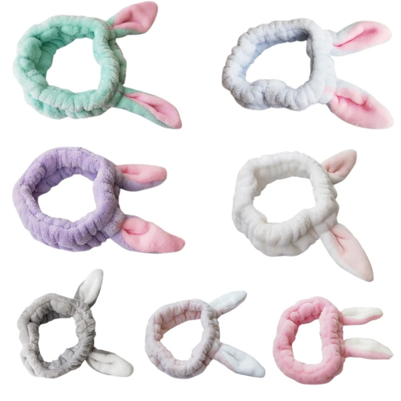 

Adorable Flannel Womens Hairband Cute Girls Makeup Headband Rabbit Ear Elastic