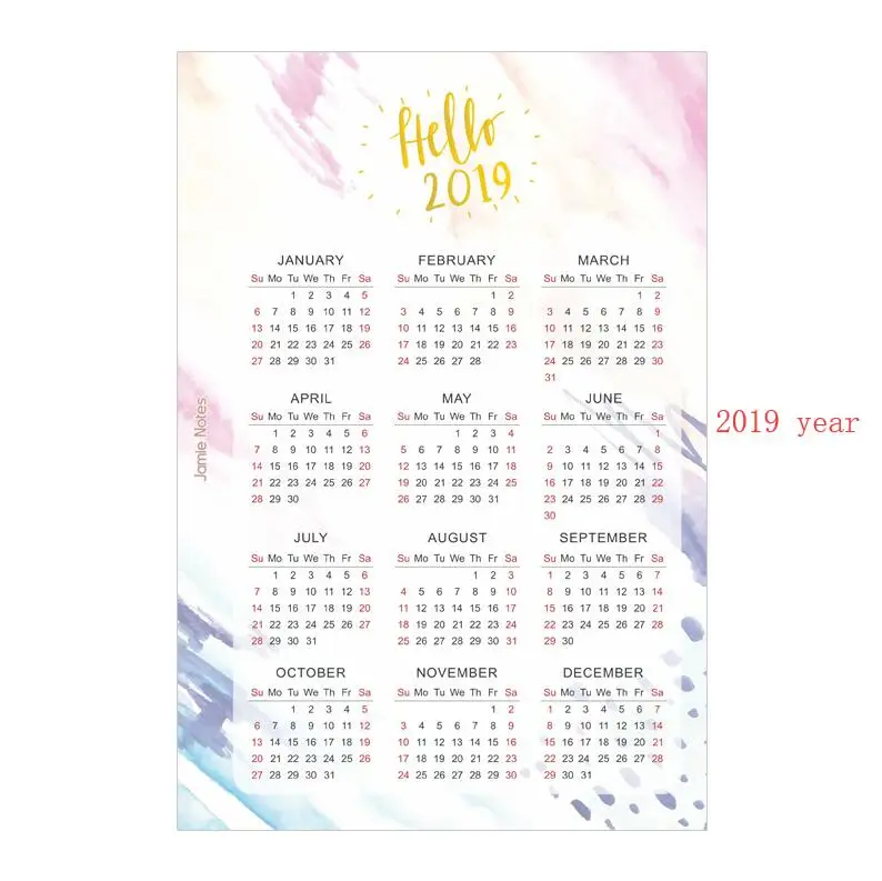 

2019 Kawaii Cartoon Happy 2019 year Calendar Index Paper Divider for 6 Holes Diary Binder Weekly Planner Binder Notebooks A5 A6