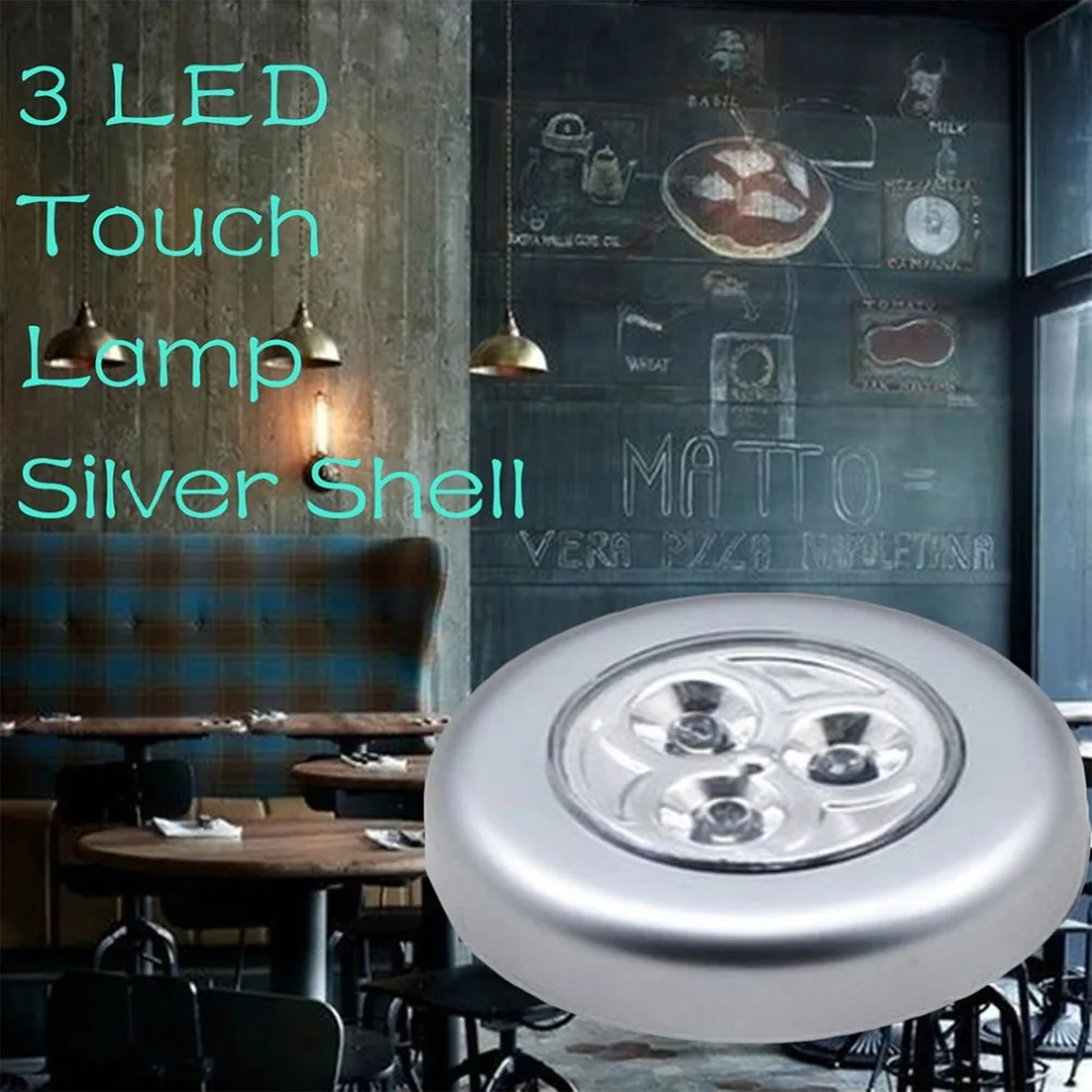 Round Lamp Under Cabinet Closet Push 3 LED Touch Control Night Light Stick On Lamp Home Kitchen Bedroom Automobile Use