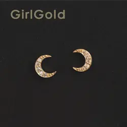 9 к solid gold moon уникальный кристалл серьги гвоздики мини лакомство для женщин минимальный простой стиль подарок невесты