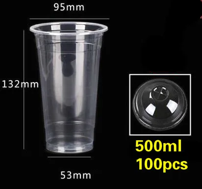 Одноразовые, для молока чайная чашка сок в пластиковые стаканы для напитков с утолщение пластиковая прозрачная чашка 390/450/500/600/680 мл 100 шт./лот - Цвет: 500ml