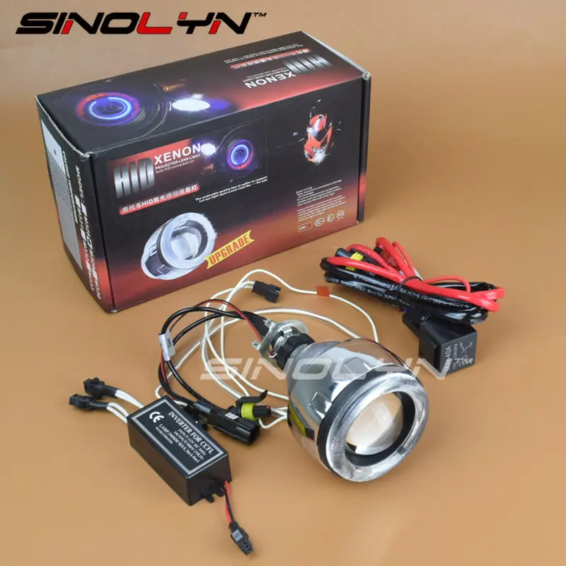 Мотоциклетная фара Angel Devil Eyes Bi-xenon HID объектив проектора CCFL Halo Kit 2,3 ''DIY аксессуары для налобных фар Модифицированная сборка