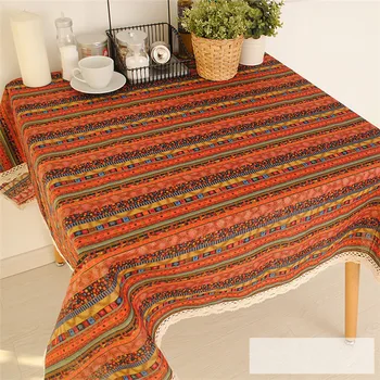 

Bohemian Style Stripe Thin Cotton+Linen Tablecloth / Lace table cloth for Dining Table Tea Towel Accept Customized 8 Sizes
