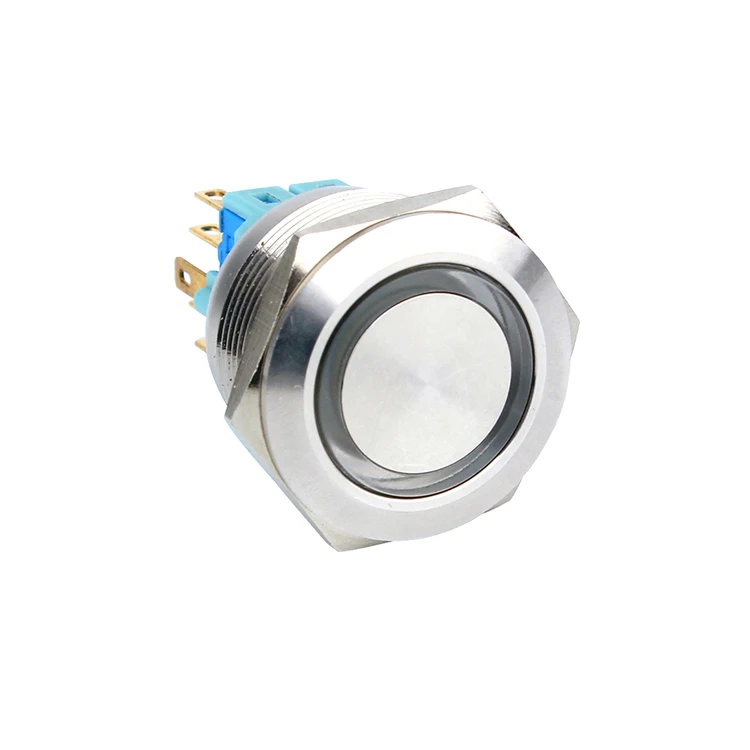 

25mm stainless steel ring led light illuminated momentary push button switch IP67 waterproof pin terminal big switch