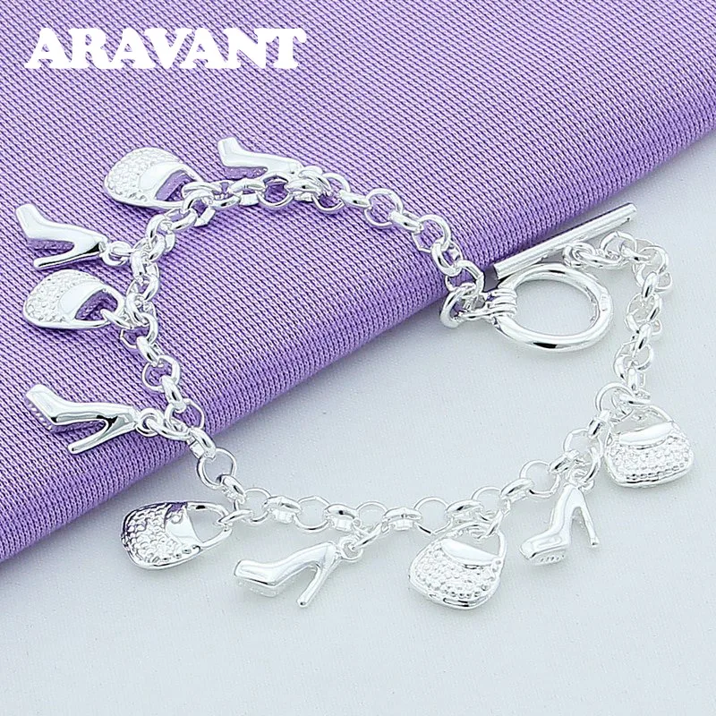 

925 Silver Jewelry Chains With Shoes Bags Bracelets For Women Wedding Fashion Jewelry