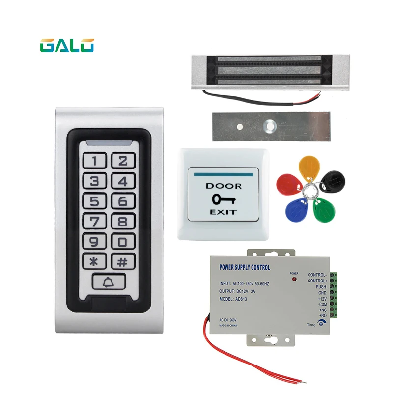 Офисная система контроля доступа 125 кГц RFID Клавиатура металлическая доска+ Электрический замок+ дверной переключатель+ блок питания опционально