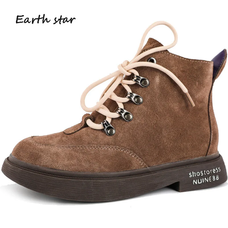 Cuir Marque Botas Véritable Dame Noir Chaussures Bottes Chaud Martin La Femelle marron Femmes Mujer Mode Automne Chaussure En Avec Casual Fourrure De PZXOkiu
