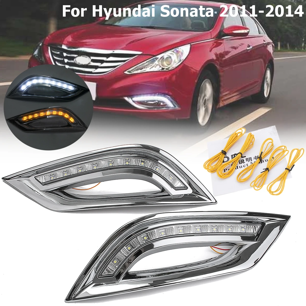 

1 Pair Left and Right LED DRL Daytime Running Lights Turn Signal Fog Lights Lamp For Hyundai Sonata 2011 2012 2013 2014