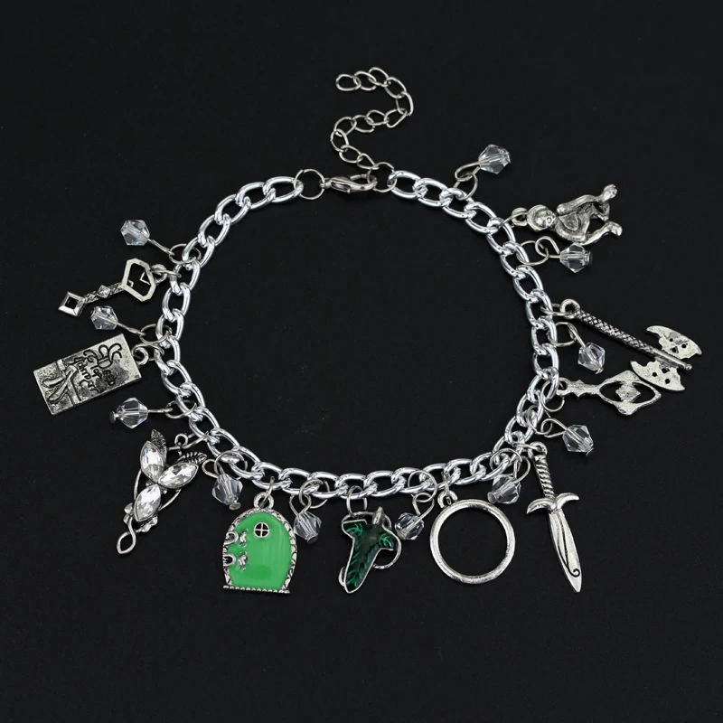 

Hot Movie Charm Bracelets Elven Leaf Arwen Evenstar Pendant Sword Green Door Locket Silver Star Bracelet Fashion Jewelry