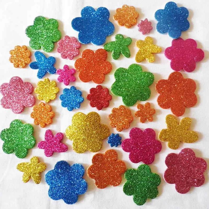 

10bags/LOT.Glitter flower foam stickers,Scrapbooking kit Early educational toys Kindergarten craft toys Handmade homework
