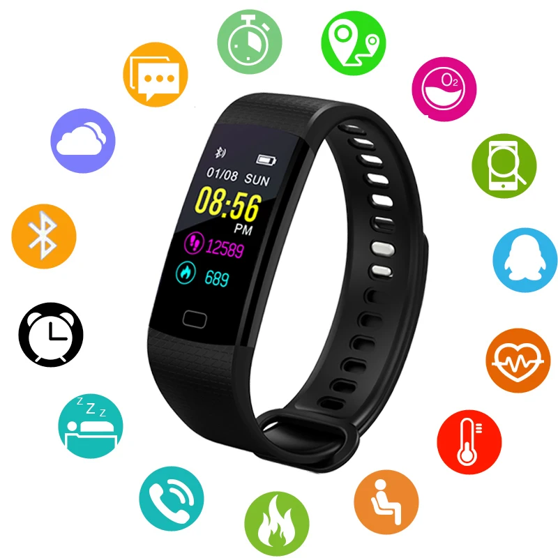 

BANGWEI Smart Watch Men IP67 Waterproof Sport Smart Watch Fitness Pedometer Heart Rate Sphygmomanometer LED Color Screen + Box