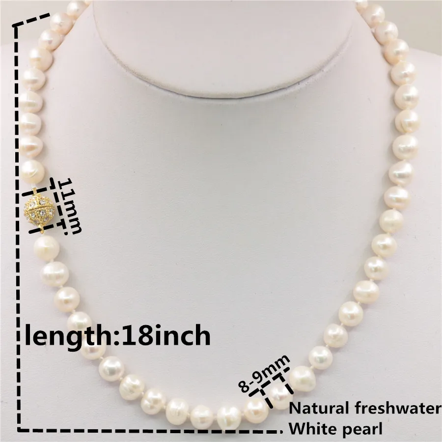 Natural 8-9MM White Akoya Cultured Pearl Necklace Beads DIY Women Jewelry Natural Stone 18