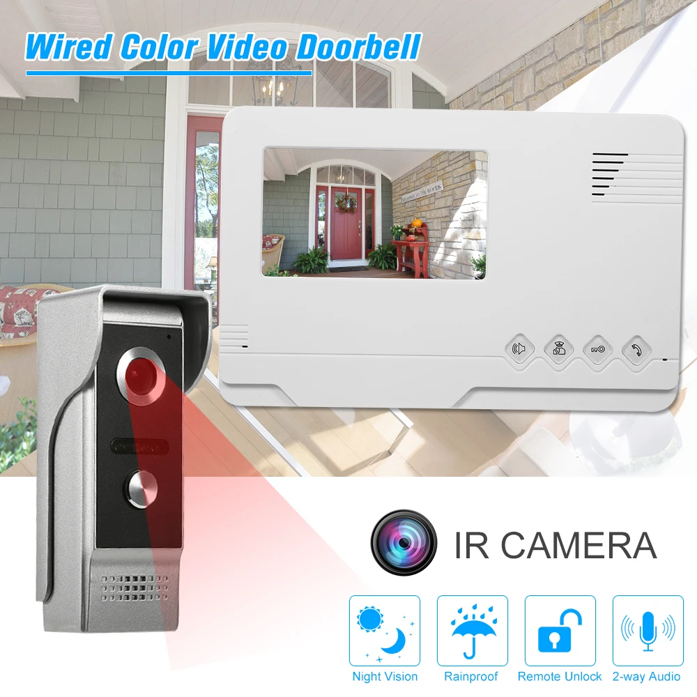 

4.3 inch Wired Color Video Doorbell Indoor Monitor with IR-CUT Rainproof Outdoor Camera Visual Intercom Remote Video Door Phone