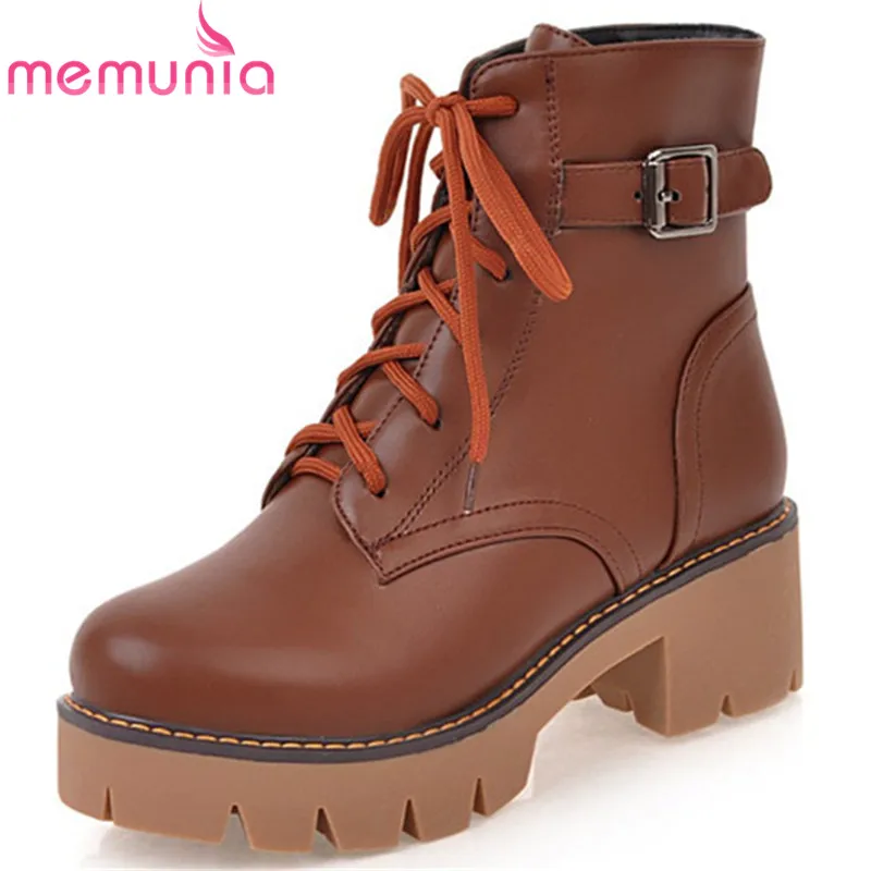 

MEMUNIA 2020 new ankle boots fashion buckle lace up round toe boots autumn winter women boots big size 34-43