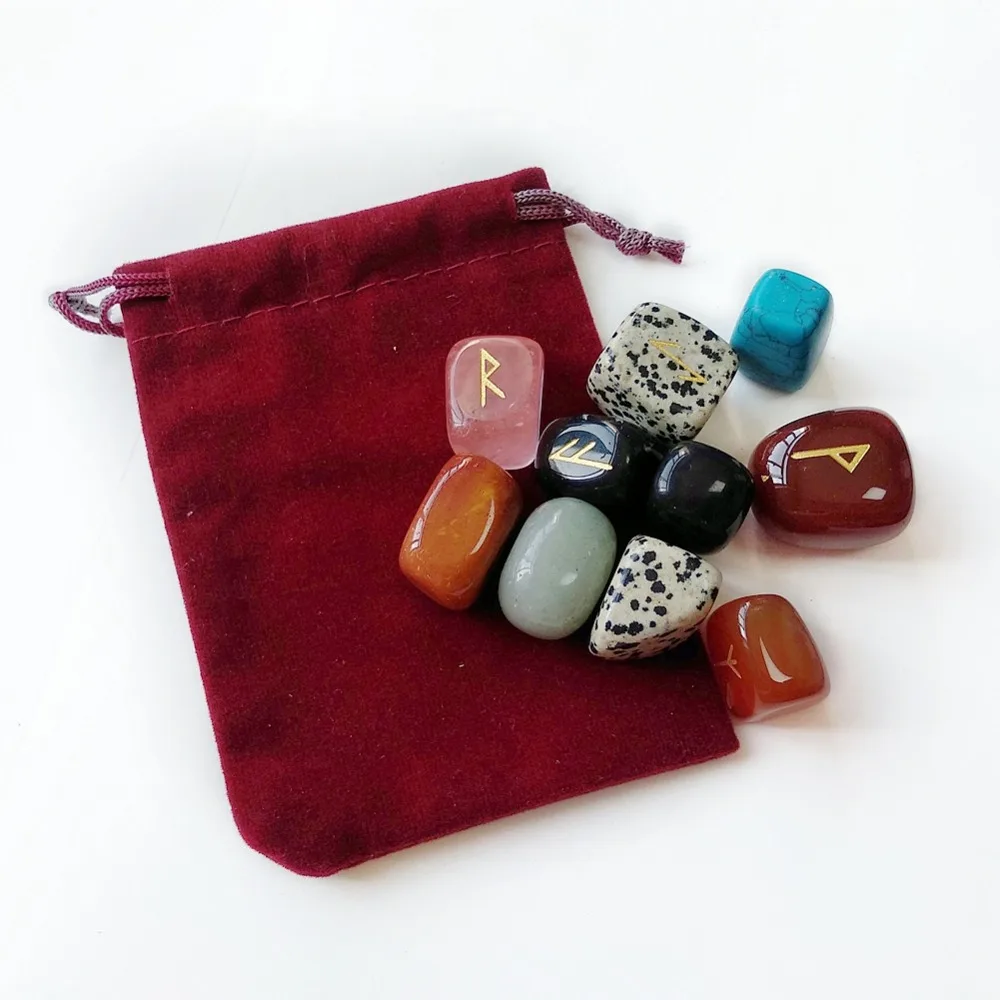 25 шт смешанных кристаллов кварцевые камни руны викингов набор нордический амулет рейки целебные камни Набор сумка