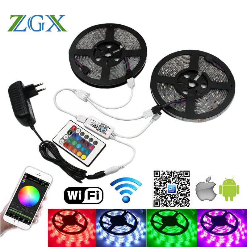 Wifi sem Fio Conjunto de Cozinha Controlador 5050 Rgb Wifi Led Strip Lâmpada Luz 15 m à Prova d’ Água ip Neon Fita Fita Diodo 12 v Adaptador