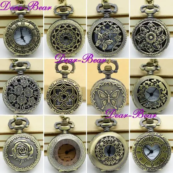 Prix pour Gros Vintage Bronze Petite Fleur Montre De Poche Collier, 12 conception mixte, 12 pc/lot APW005 Prix pour Gros Vintage Bronze Petite Fleur Montre De Poche Collier, 12 conception mixte, 12 pc/lot APW005
