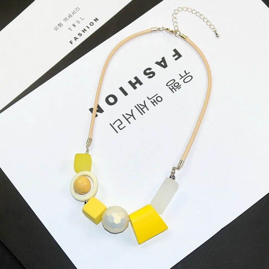 Resin Wood Beads Pendant Necklace Long Rope Chain Simple Fashion Jewelry Accessories Vintage for Women Gift Mom | Украшения и